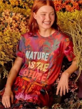 FARM Rio Red Tropical Graphic Short Sleeve Tee